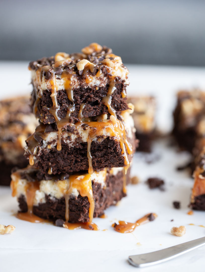 Turtle Cheesecake Brownies - Away From the Box