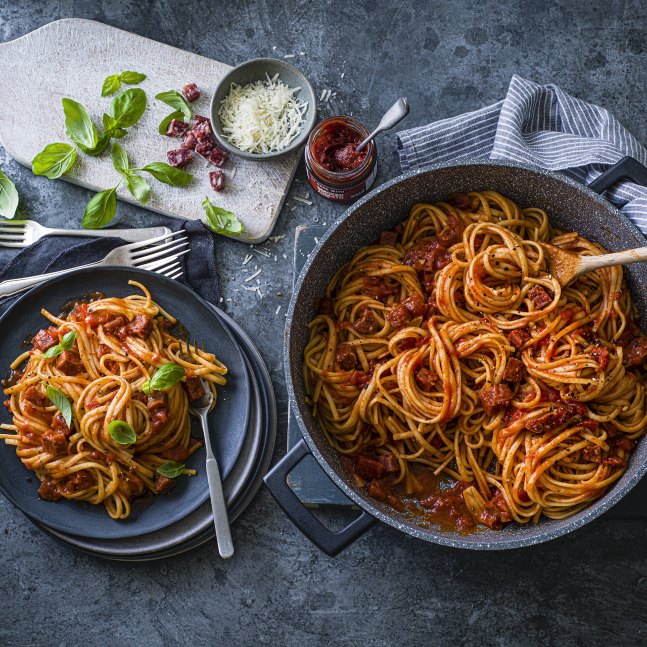 Smokey tomato and salami linguine | Cook With M&amp;S