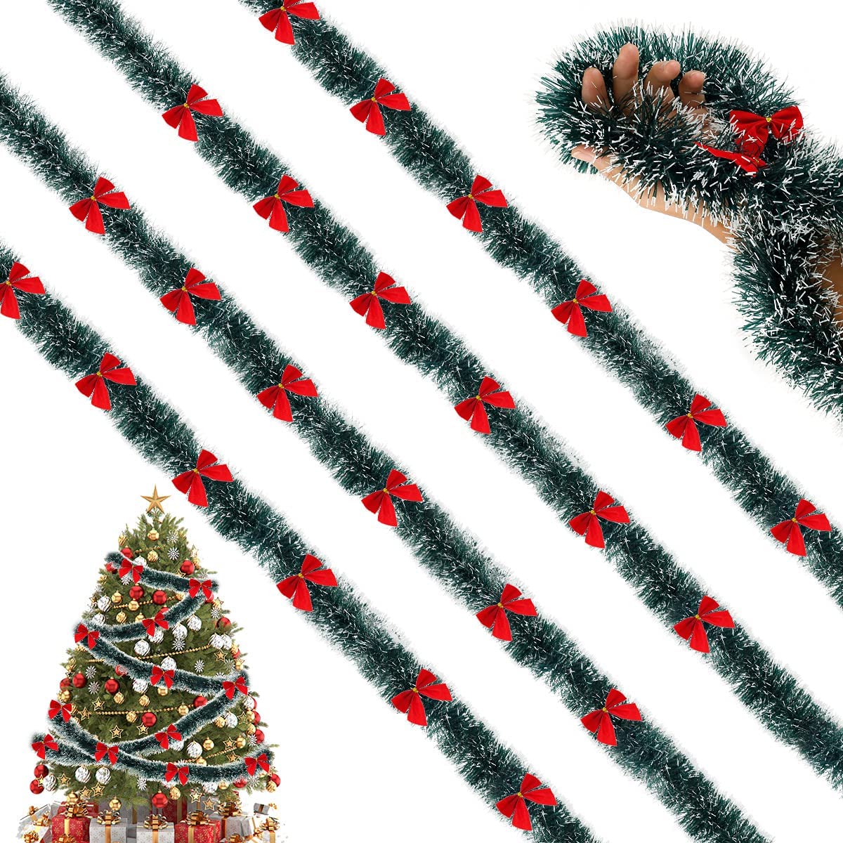 Buy 8PACK 6.5 Ft Christmas Garland Artificial Pine Xmas Garland Tinsel  Garland Artificial Xmas Pine Snow Frost Tip Garland with 40 Pcs Red Bows  Holiday Christmas Tree Wedding Party Decoration (Red-8pcs) Online