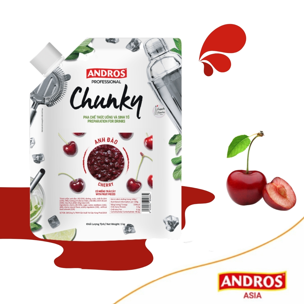 Mứt Trái Cây Pha Chế Anh Đào - Có miếng trái cây thật - ANDROS CHUNKY - 1kg | Lazada.vn