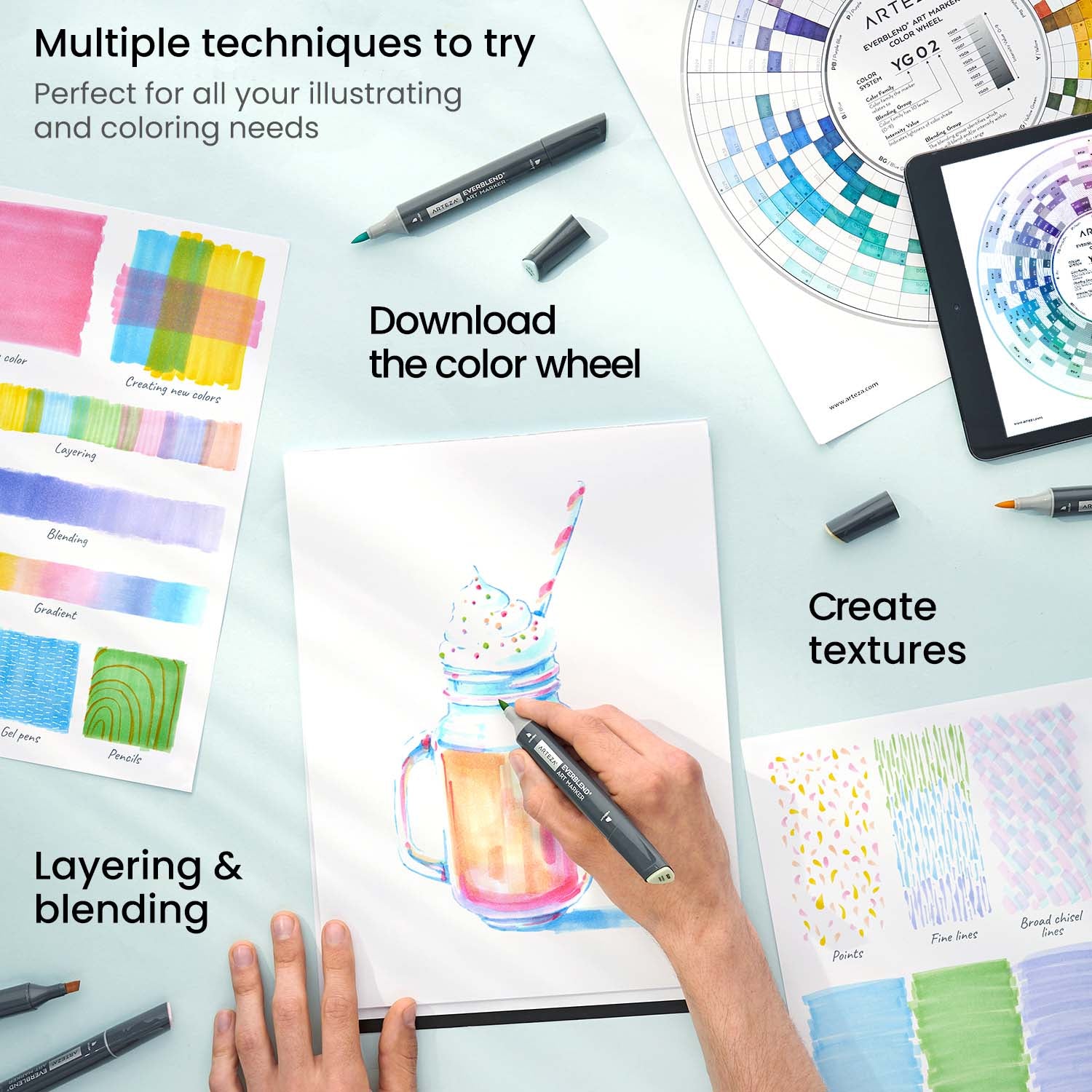 EverBlend Ultra Art Markers, Brush Nib, Pastel Colors - Set of 12 —  Arteza.com