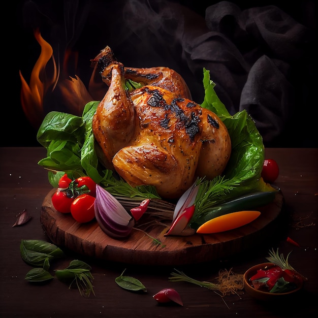 Premium Photo | Bbq spatchcocked barbecue whole chicken on grill pan. black  background