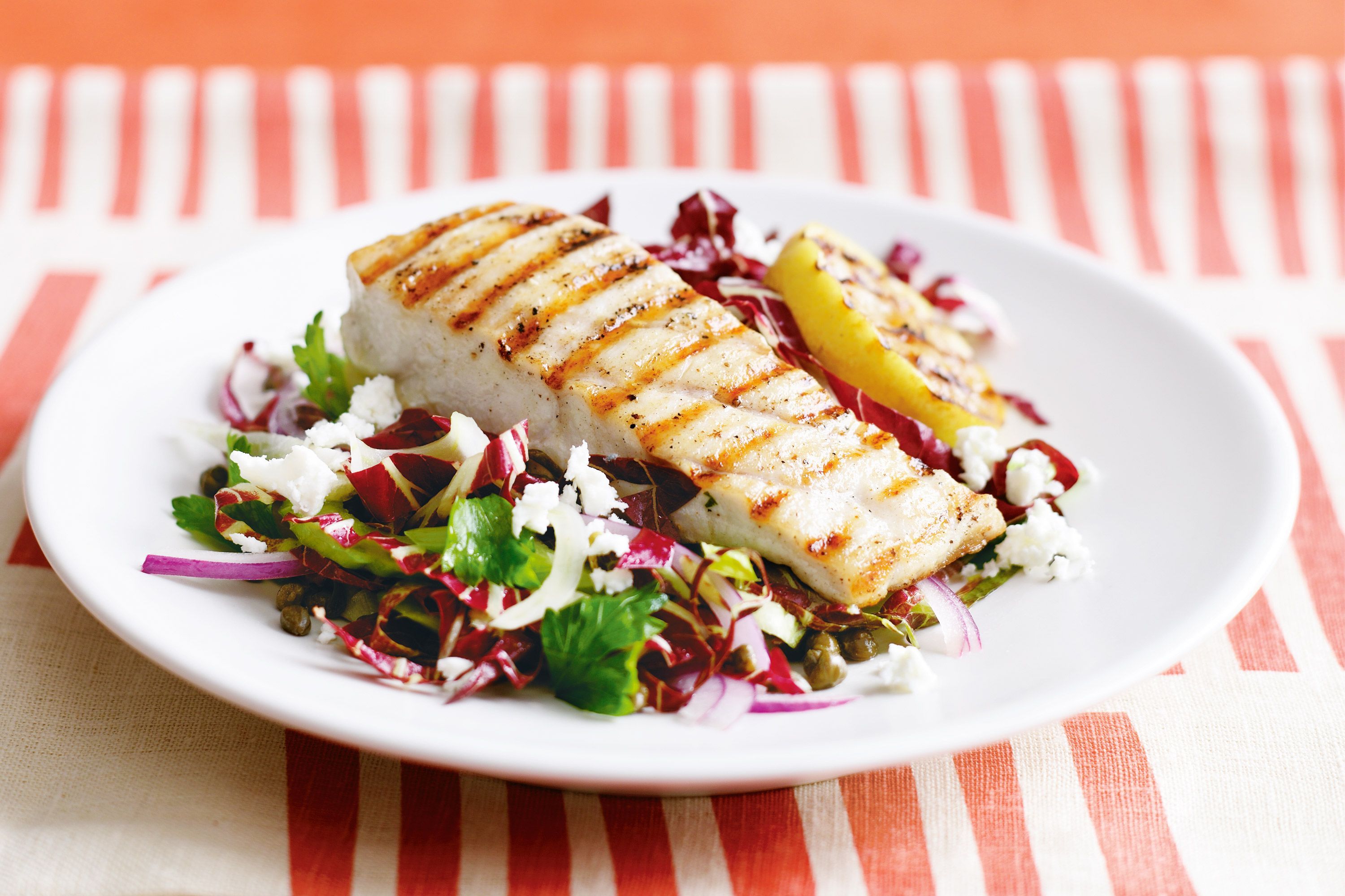 Chargrilled fish with fennel, celery and caper salad