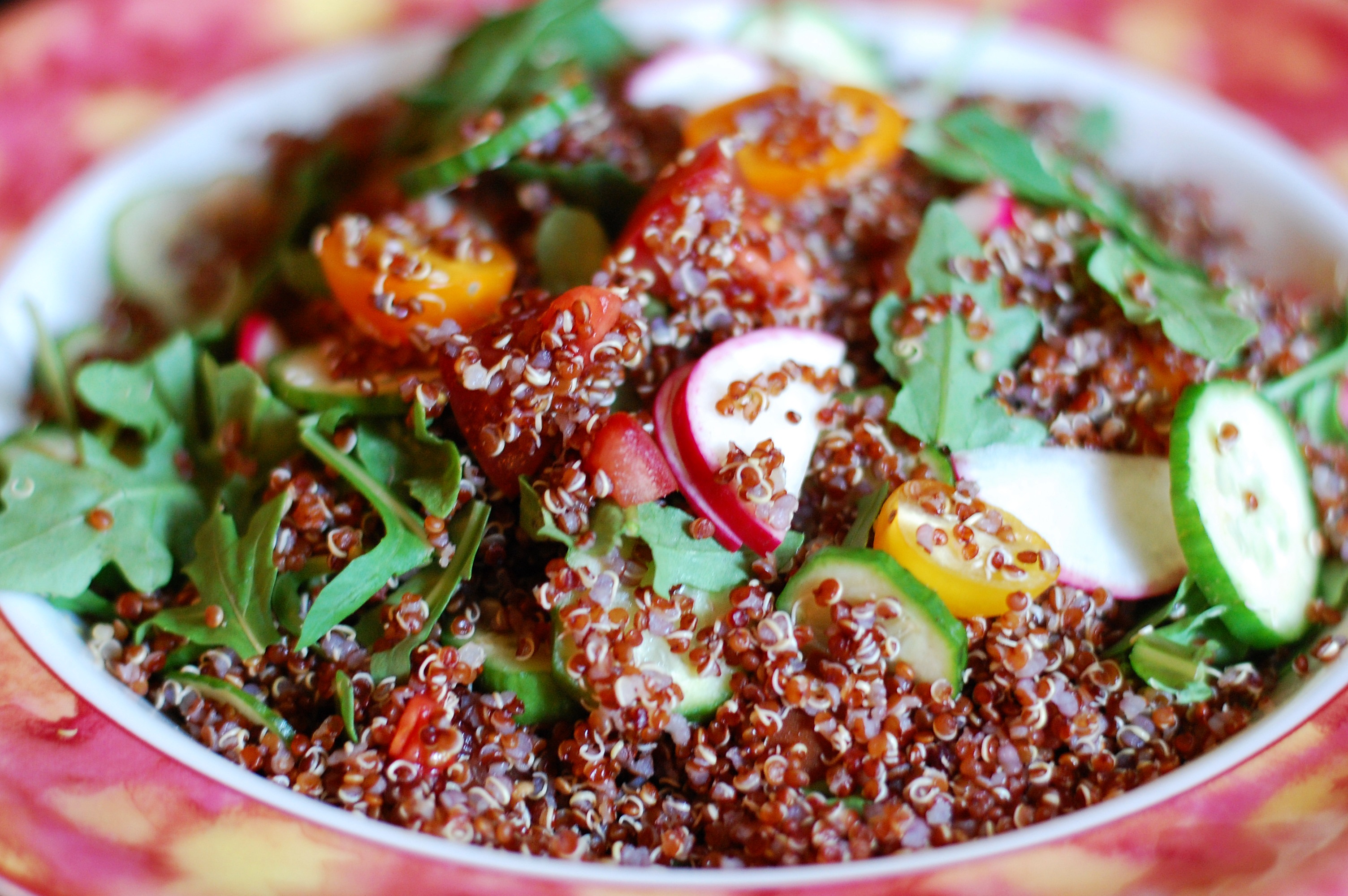 Miso Dressing, Red Quinoa Salad with Cucumbers and Radishes. – Cucina Magia